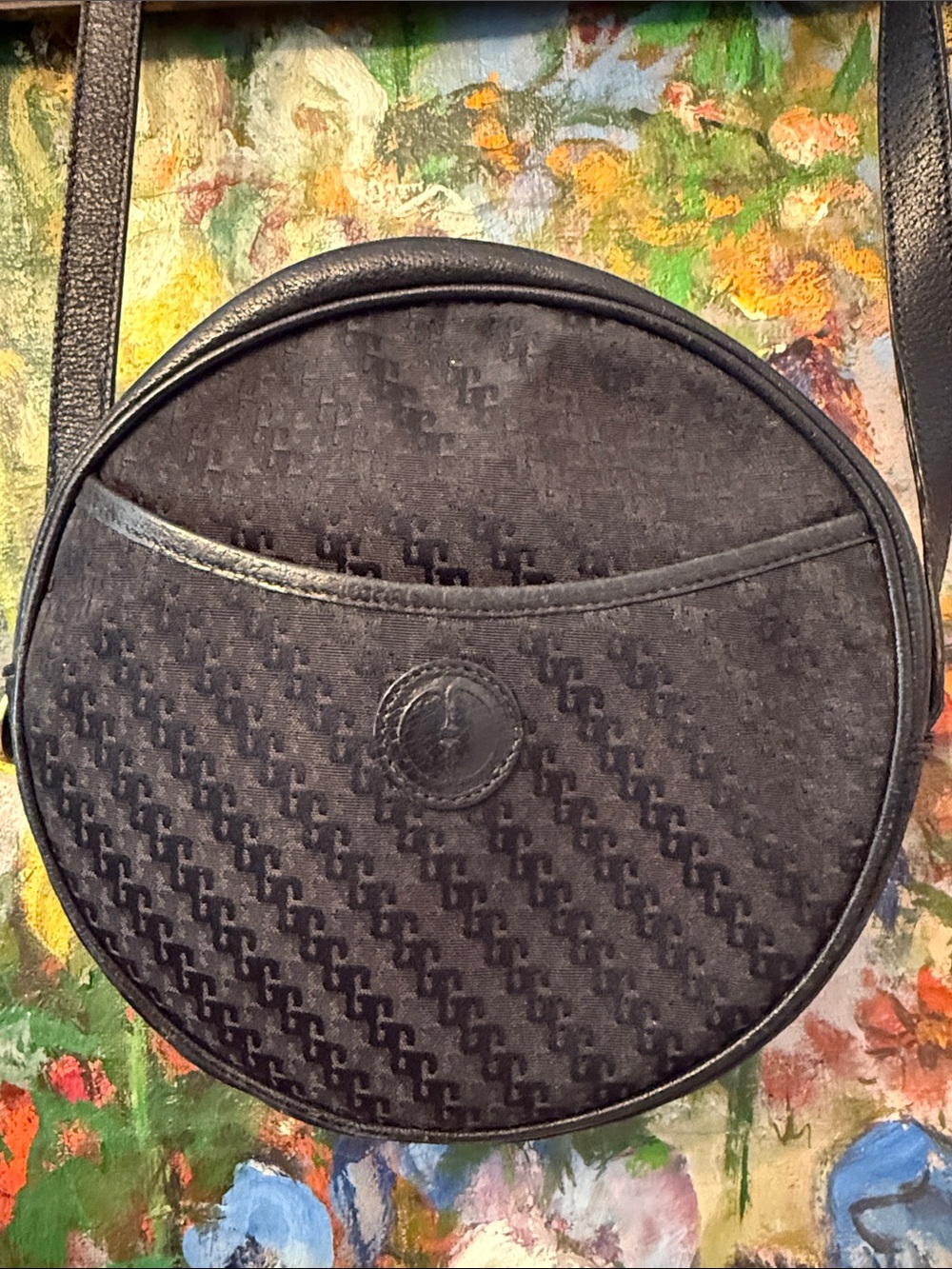 Gucci Black Round Monogram Crossbody Bag